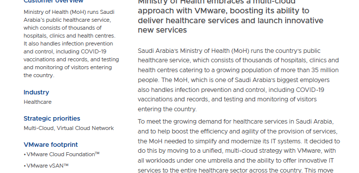 Saudi Arabia’s Ministry of Health Digitally Transforms with VMware