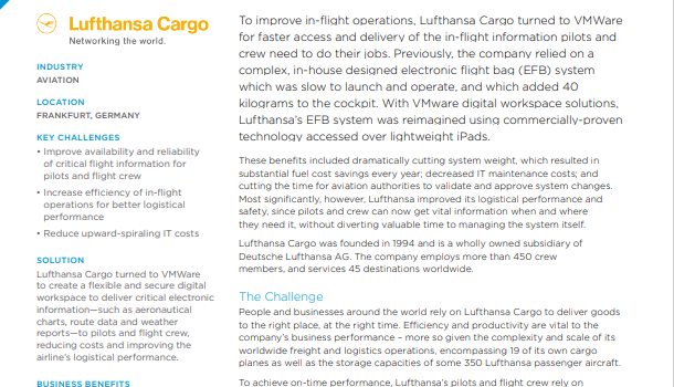 LUFTHANSA CARGO Takes Off With In-Flight Digital Workspace Built on VMware