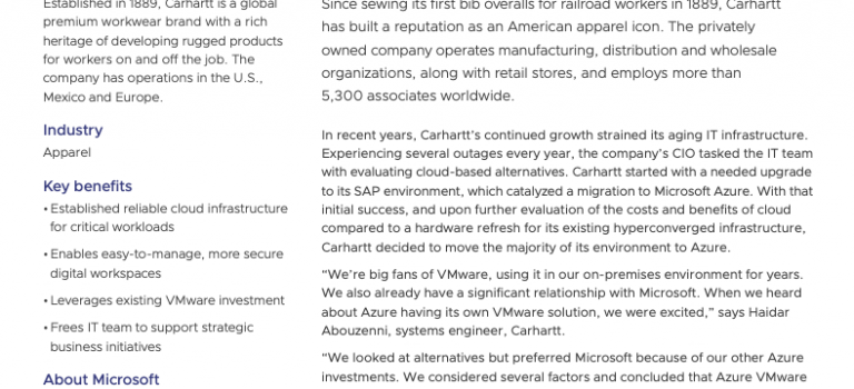 Carhartt Gears Up for Growth with Azure VMware Solution