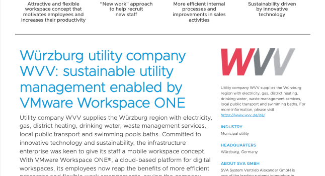 Würzburg utility company WVV: sustainable utility management enabled by VMware Workspace ONE
