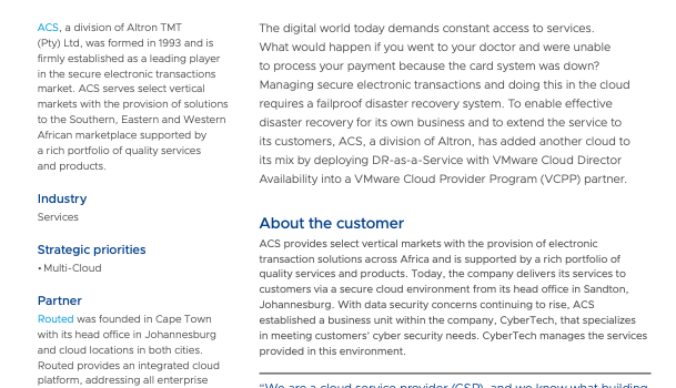 Cloud Meets Cloud in Perfect Disaster Recovery Solution for Altech Card Solutions