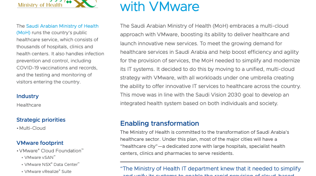 Saudi Arabian Ministry Of Health Digitally Transforms with VMware
