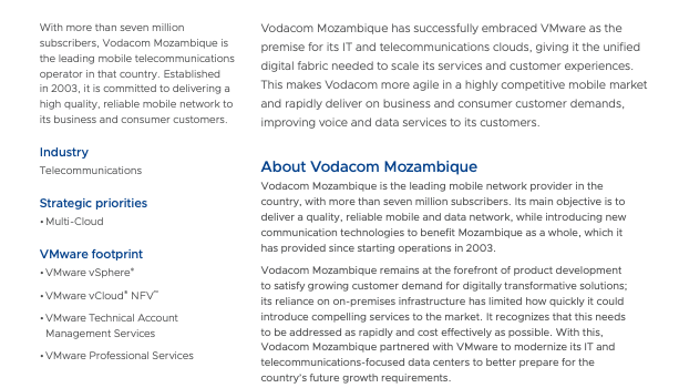 Vodacom Mozambique Keeps the Country Connected with VMware Cloud