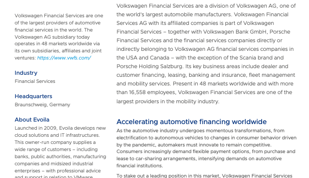 Expanding digital financial services with VMware platform at Volkswagen Financial Services
