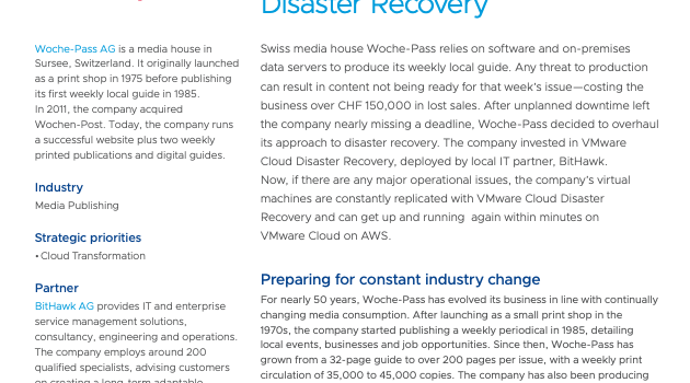 Woche-Pass Protects Production Capabilities with VMware Cloud Disaster Recovery